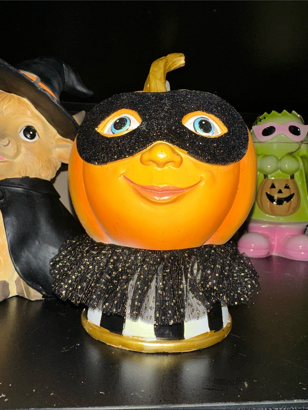 Halloween Pumpkin Masked face- Black and Orange McKenzie Childs inspired
